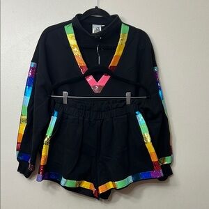 Queen of Sparkles Black Set with Rainbow Sequin Trim SET XS-S